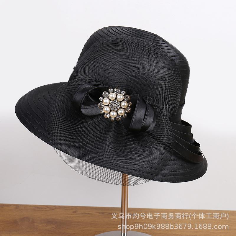 New flower mesh gauze hat women's spring and summer face covering sunscreen basin hat British retro sunshade elegant bow bucket hat