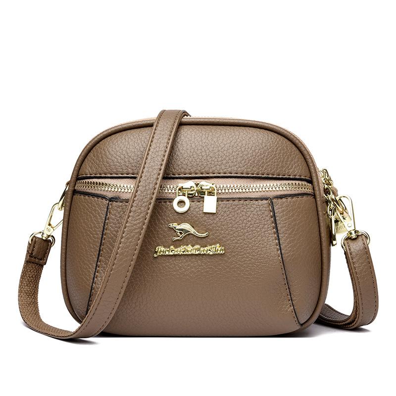 2025 Soft Leather Mobile Phone Bag Three-layer Anti-theft Women's Bag Splicing Lightweight Shoulder Bag Messenger Bag Factory Direct Sales