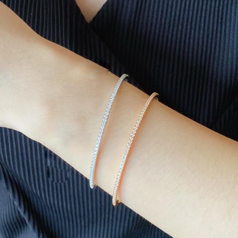 Quality Pure 925 Silver Jewelry For Women Gold Bangle Move Diamond Bangle Wedding Jewelry Around Rivet 6cm Bangle