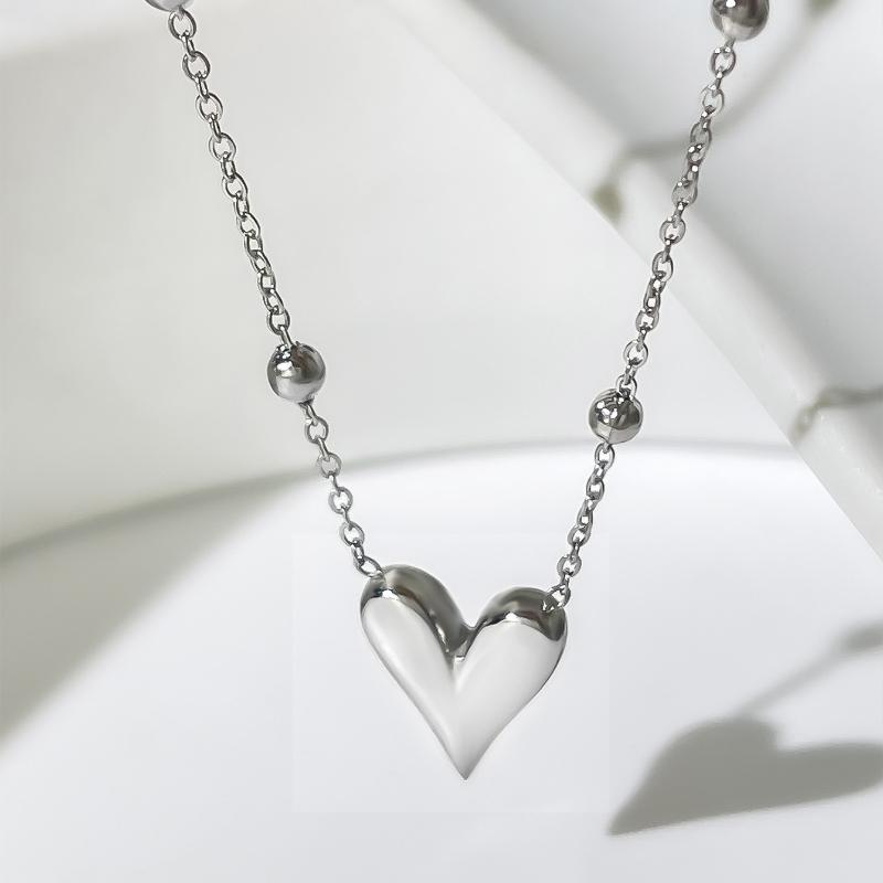 

Stainless Steel Heart Pendant Chain Necklace For Women Stylish Trend Girls Neck Choker Jewelry Gifts Waterproof серебряный