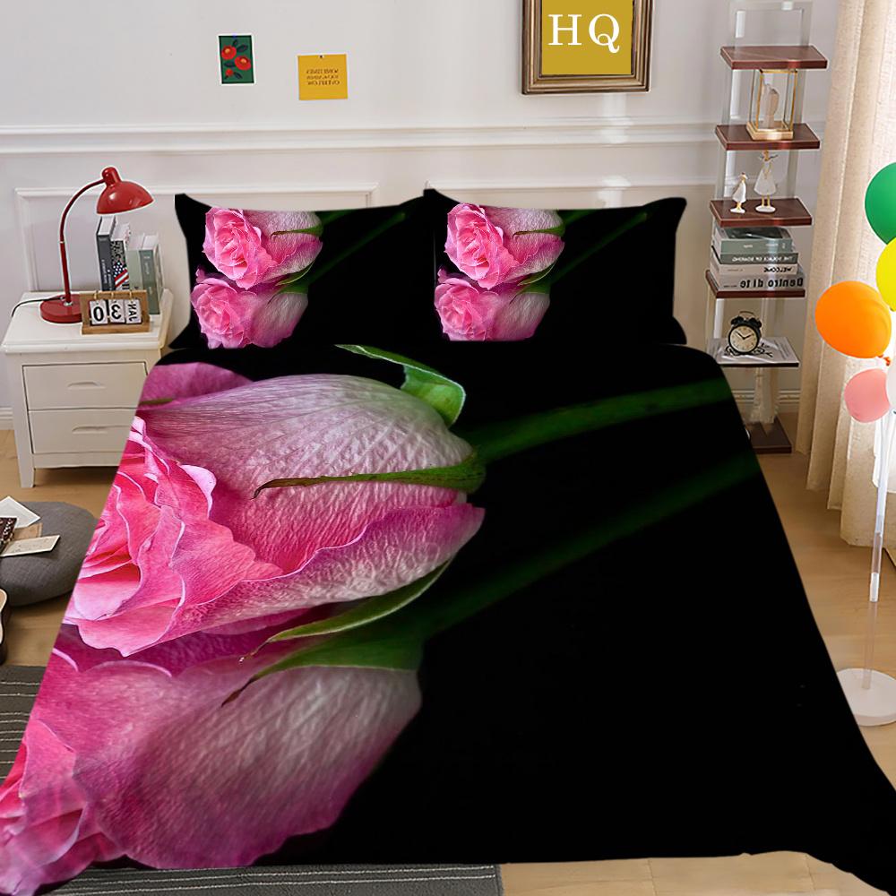 3D Flowers Printing Bed Set Twin Size Microfiber Home Bedding Set Fashion Highend Comforter Cover Set