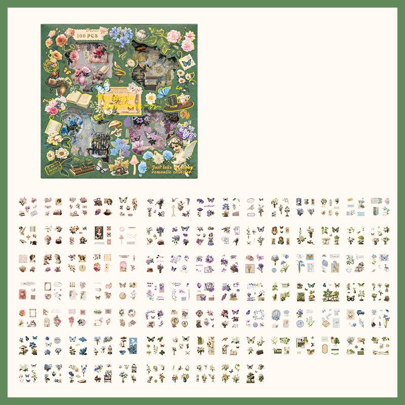 

100 Sheets Vintage Butterfly Waterproof PET Journal Stickers, Self-Adhesive Reusable Shimmery Irregular Shaped Decals Stationery