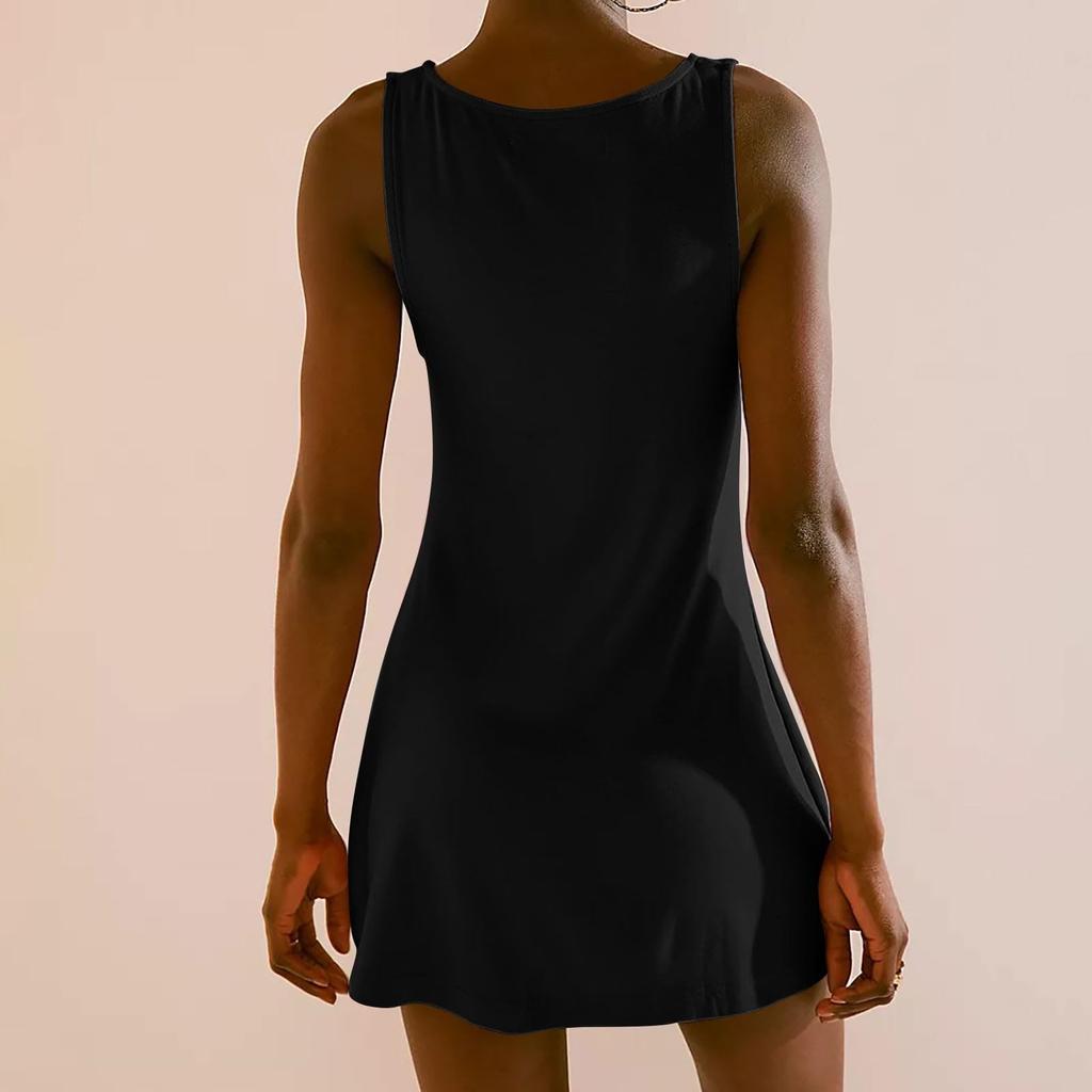 Women Sleeveless Casual Crew Neck Fitted Solid Tank Dress Soft Lightweight Simple Design Comfortable Mini Dress for Daily Wear