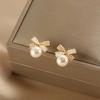 Korean sweet natural freshwater pearl stud earrings ins temperament 911 silver needle bow earrings women's high sense