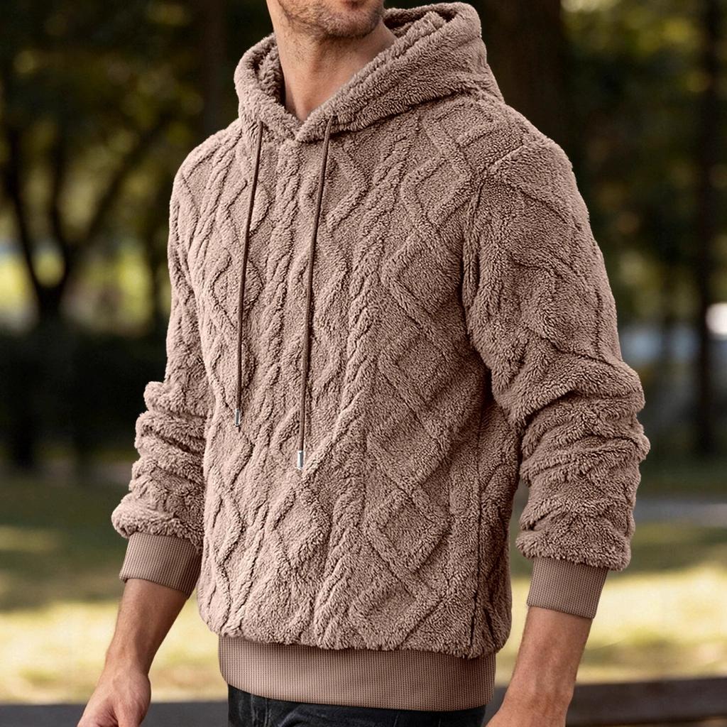 Felpa con cappuccio da uomo in pile per autunno inverno con coulisse, polsini a costine, manica lunga, pullover caldo, tinta unita, casual quotidiano, vestibilità ampia, felpa outerwear