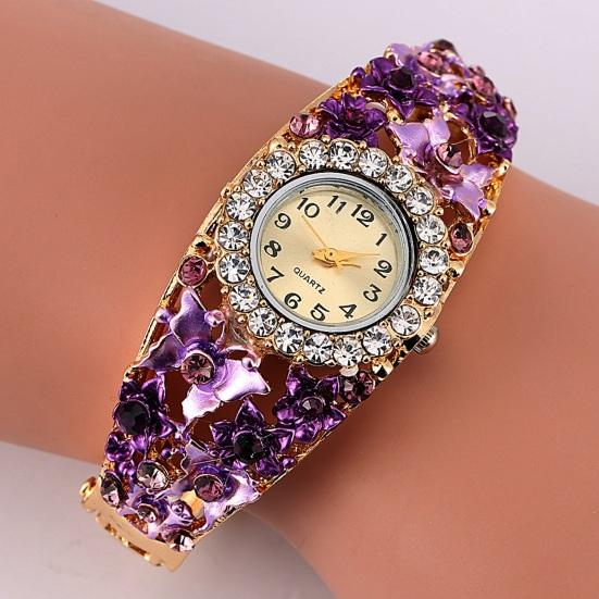 Orologio Bracciale Floreale da Donna Quadrante Rotondo con Strass Classico Casual Formale Orologio da Polso Bracciale al Quarzo Accessorio Gioiello di Moda