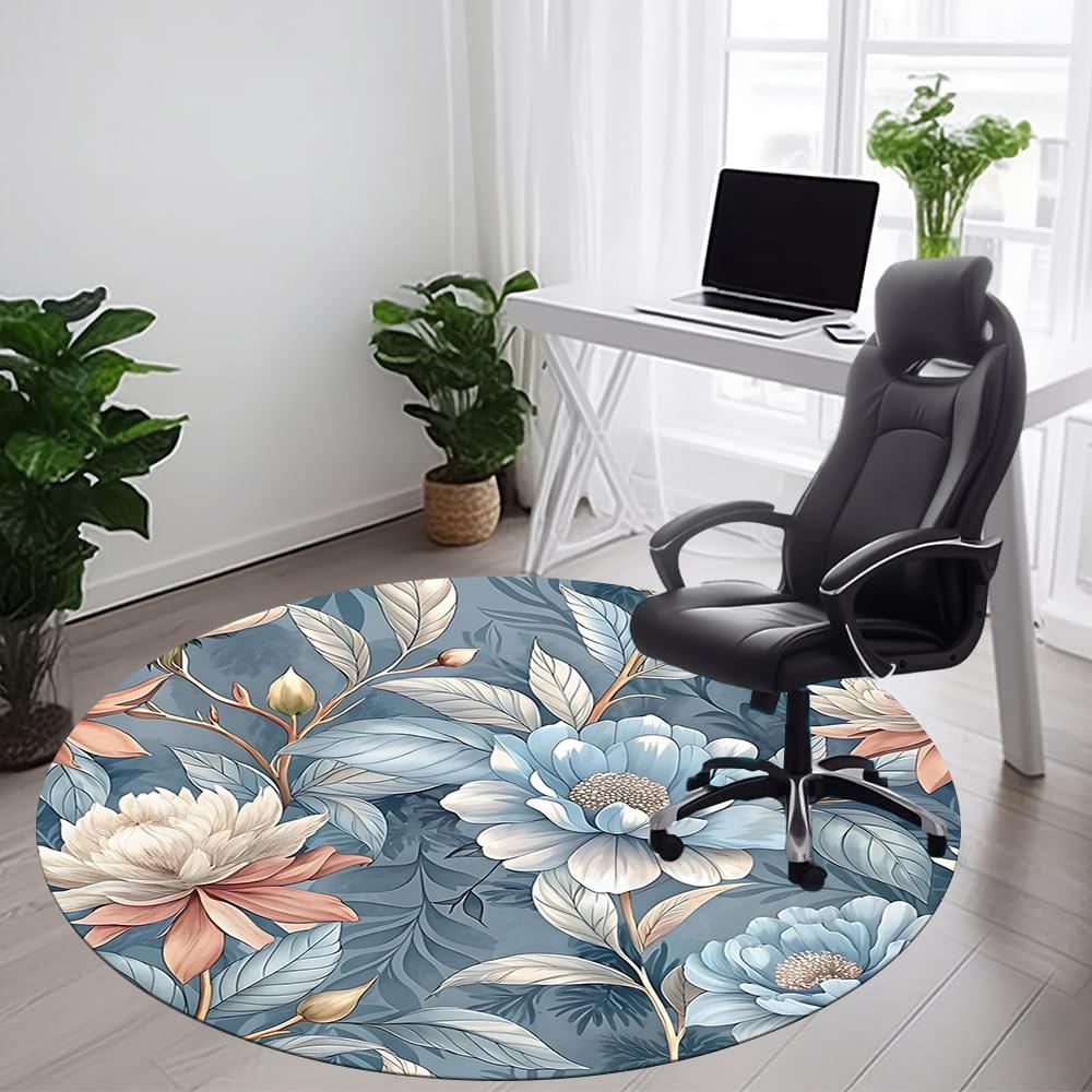 1PCFloral Pattern Office Round Area Rug,  Mat Suitable For Office, Under Office Chairs Bedroom Living Room Home Decor, Room Deco