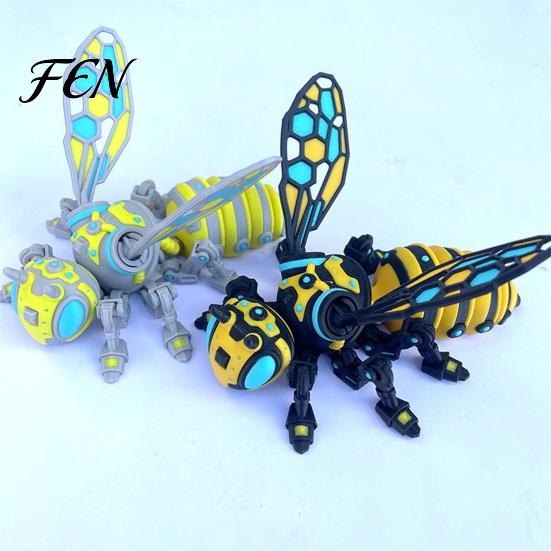 Collectible Bee Toy 3D Printed Mechanical Figurine, Cyberpunk Hornet Ornament with Desktop Movable Joints, Stress Relief Articulated Insect