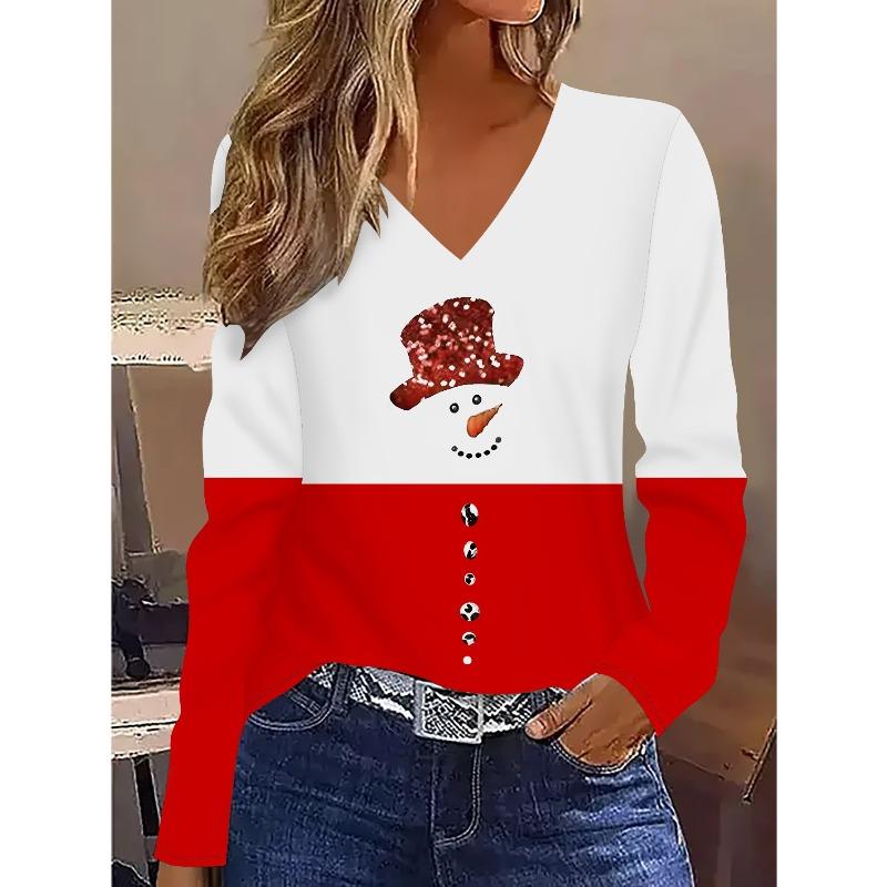 Autumn Women's 3D Rhombus Geometric Printing V-Neck Long Sleeve