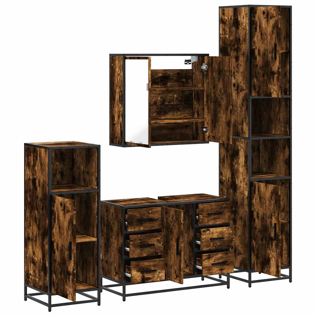 4 piece bathroom furniture set in smoked oak wood based material