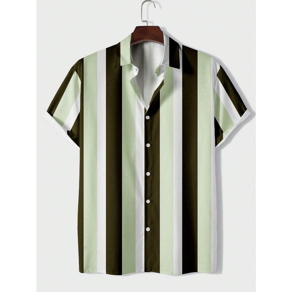 New European and American Printed Men's Shirt Casual Striped Versatile Top Short Sleeved