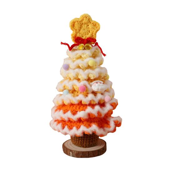 Handmade Crochet Christmas Tree Decoration Tabletop Knitted Small Artificial Flocking Christmas Tree for Home Office Holiday Decor