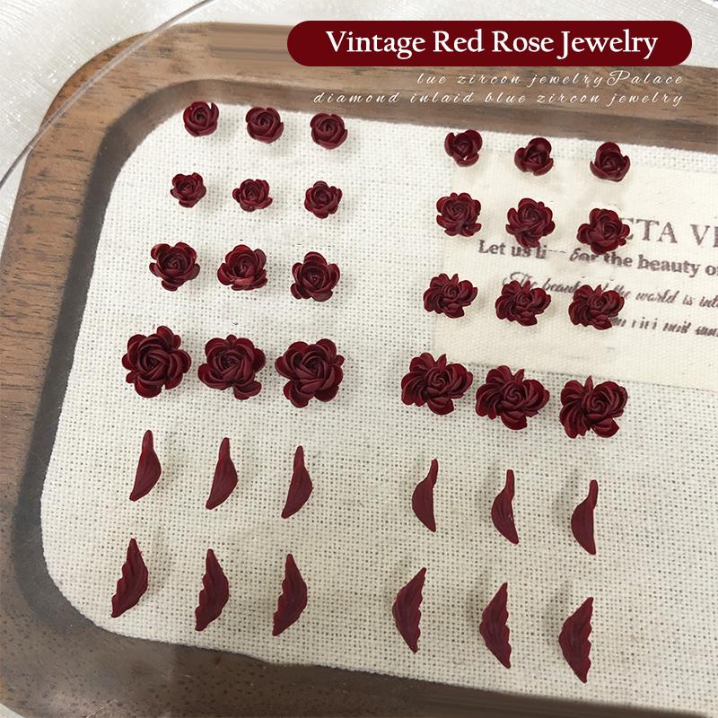 50pcs Red Rose Nail Art Charms 3d Leaves Flowers Nail Decorations Accessories For Nails Diy