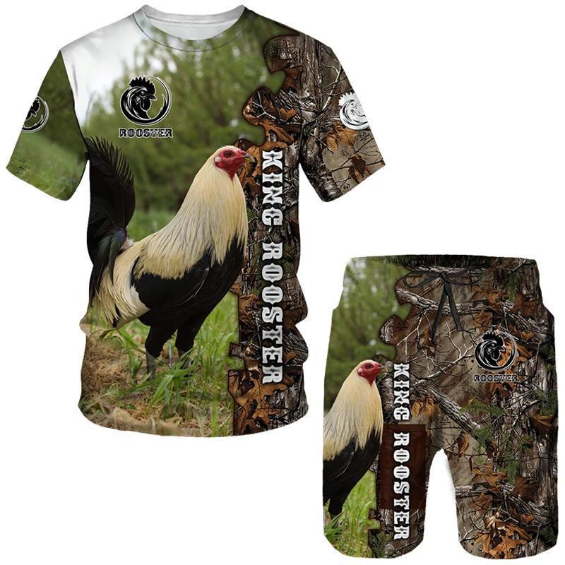 Men's 3D Printed Sports Two-Piece Set O-Neck T-Shirt Colorful Animal Prints Casual Fitness Short Sleeve Tops Shorts