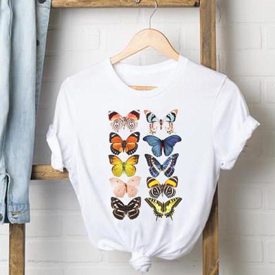 Clothing Casual T Shirt Short Sleeve Sweet Butterfly Trend Cute Women Print Tee Top Summer Fashion Tshirt Lady Female Graphic T-shirt