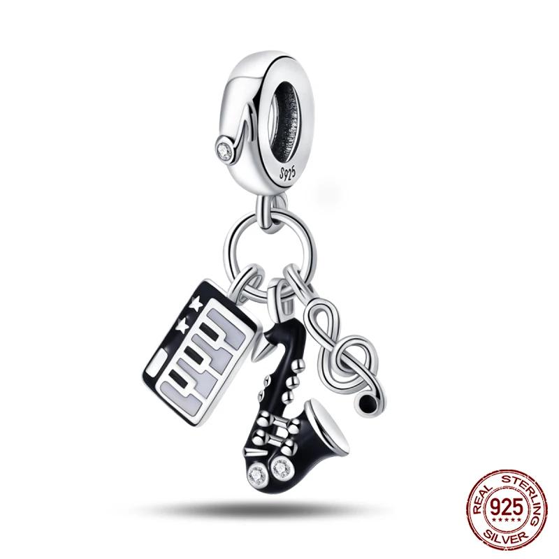 Copper Music Series Guitar Violin Saxophone Earphone Pendant Charms Beads Fit 4Mm Hole Diameter Bracelet Jewelry