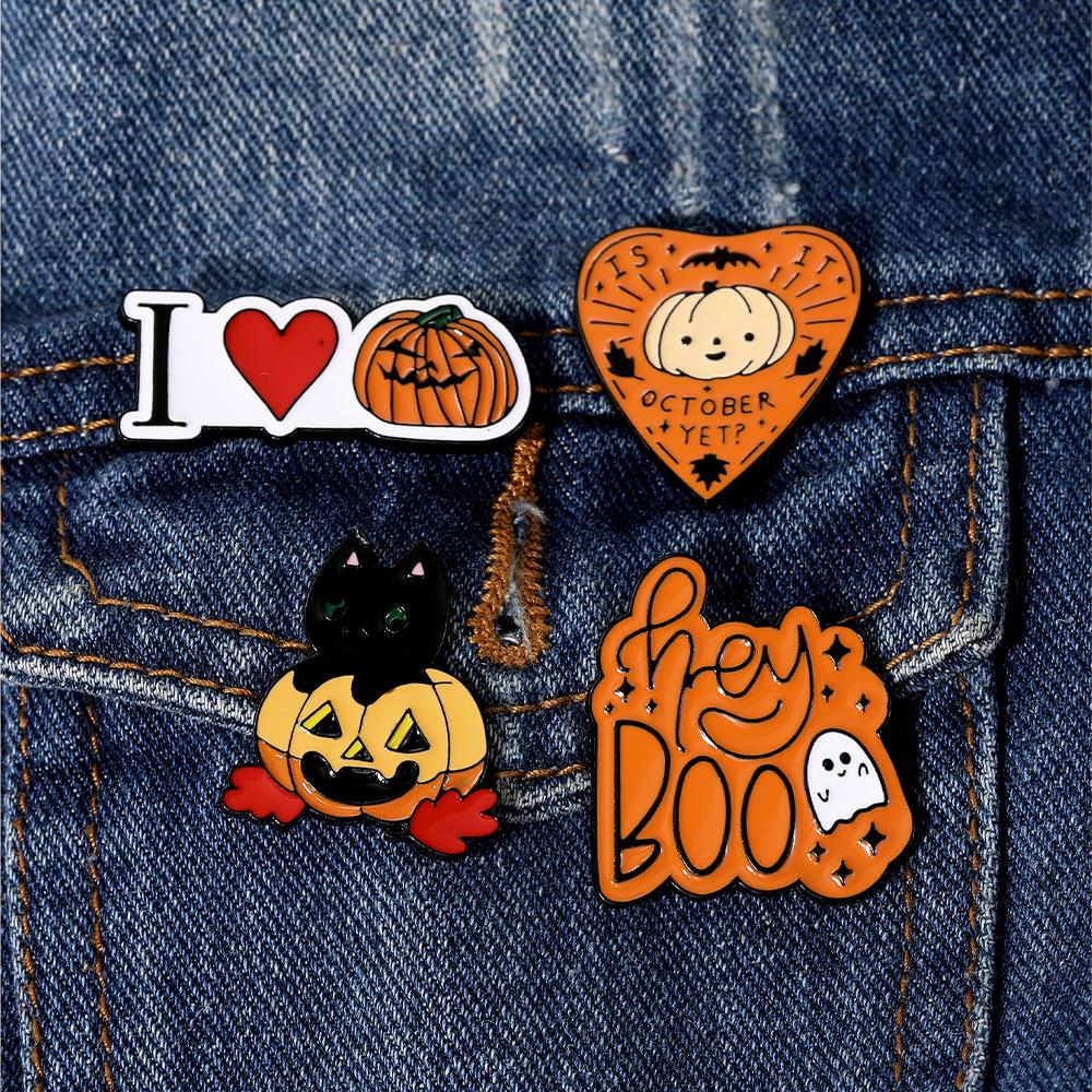 4 Styles Creative Two Use Halloween Magnetic Brooches Pumpkin Head Pins Fridge Magnet Dual-Use Festival Jewelry