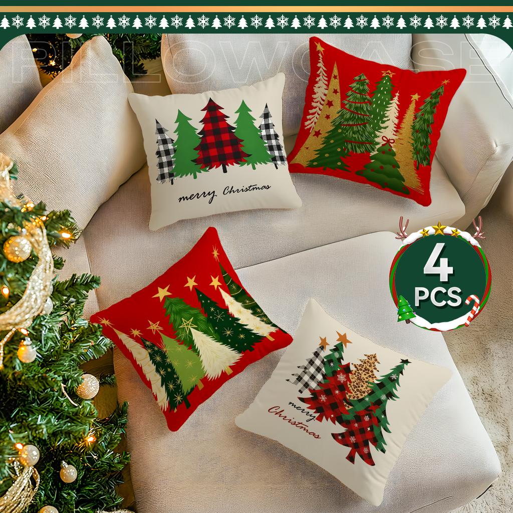 Christmas Tree Cushion Pillowcase Printed Polyester 40/45/50Cm Throw Pillowcover Decorative Sofa Cushion Pillowslip Home Decor