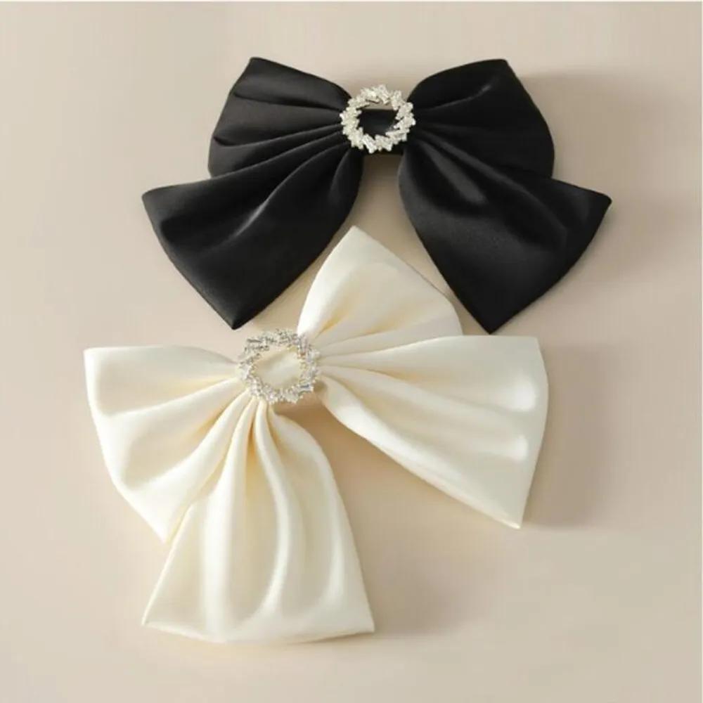 Round Cubic Point Satin Large Ribbon Women s Pretty Automatic Hair Pin ivory