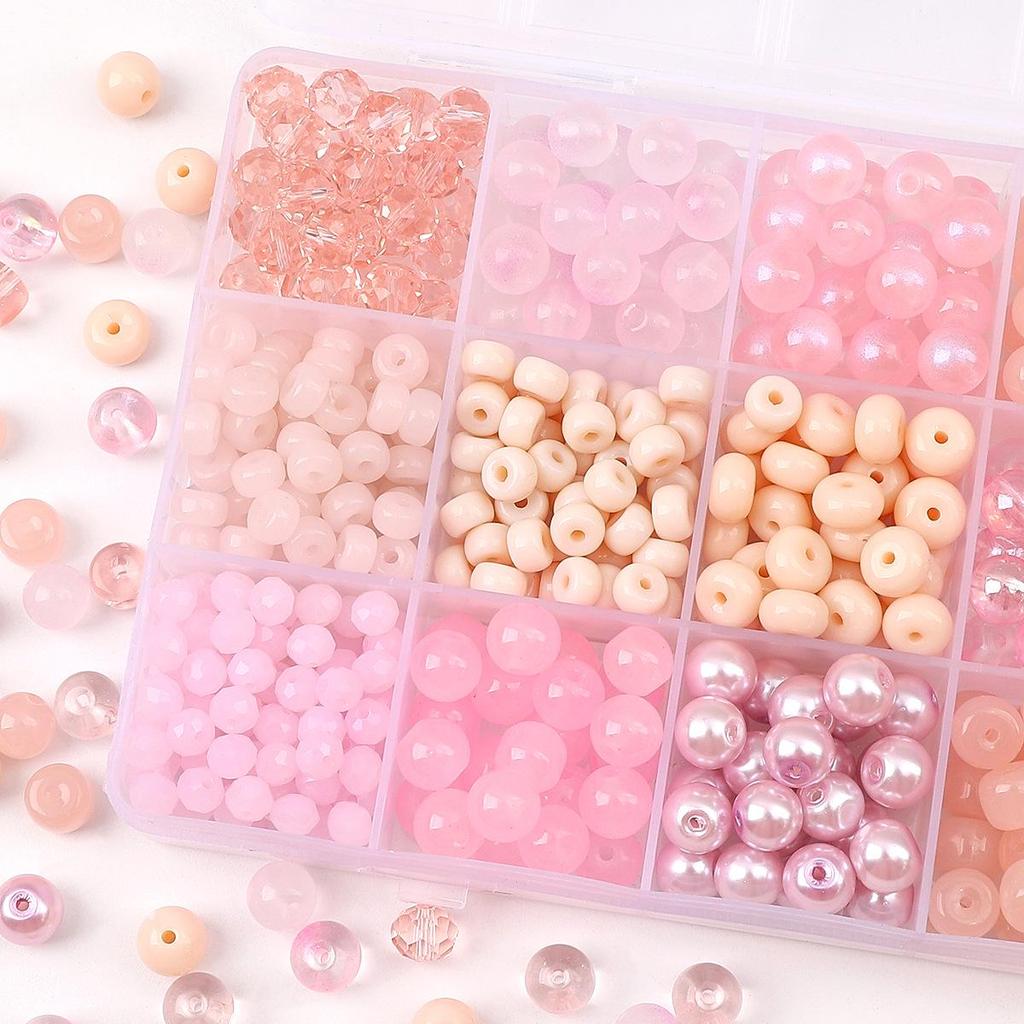 Transparent Pink Glass Round Beads: Crystal, Wheel, Bamboo for DIY Bracelets