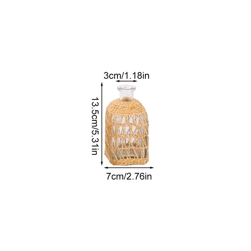 1Pcs Home Rattan Woven Vase Bamboo Weaving Weaving Glass Vintage Grass Woven Vase Centerpiece