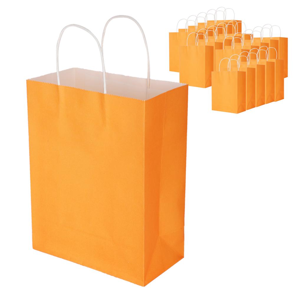 Eco‑Friendly Portable Kraft Paper Bag Shop Clothes Packaging Gift Bag (M 21 x 11 x 27.5cm)(Orange )