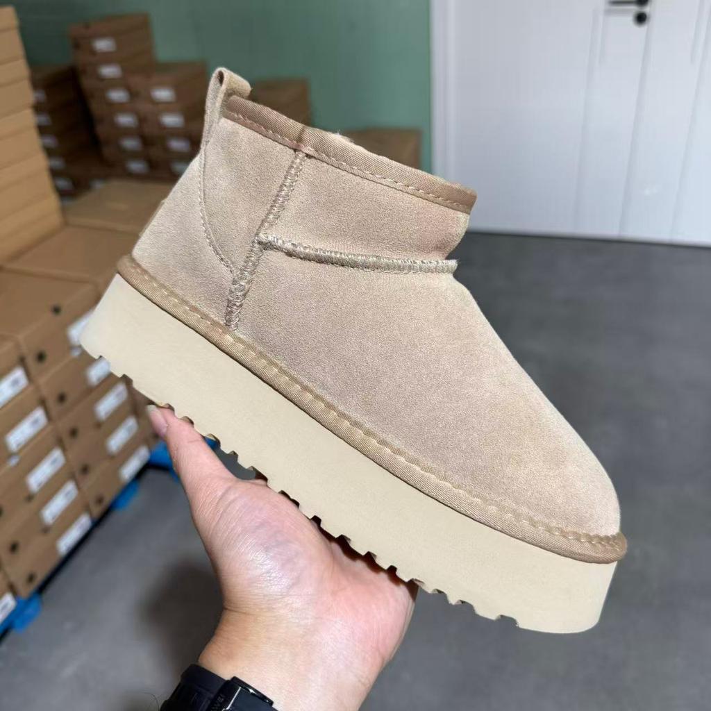 2027 Winter Luxury‑Look Couple Ultra‑Mini Ankle Snow Boots Real Leather Thick‑Heel Fur Lined Unisex Warm Non‑Slip Winter Booties
