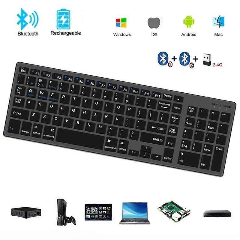 Bezdrátová duální klávesnice Bluetooth 5.0 2,4G angličtina 102 kláves pro MacBook iPad Tablet USB C dobíjecí klávesnice PC příslušenství