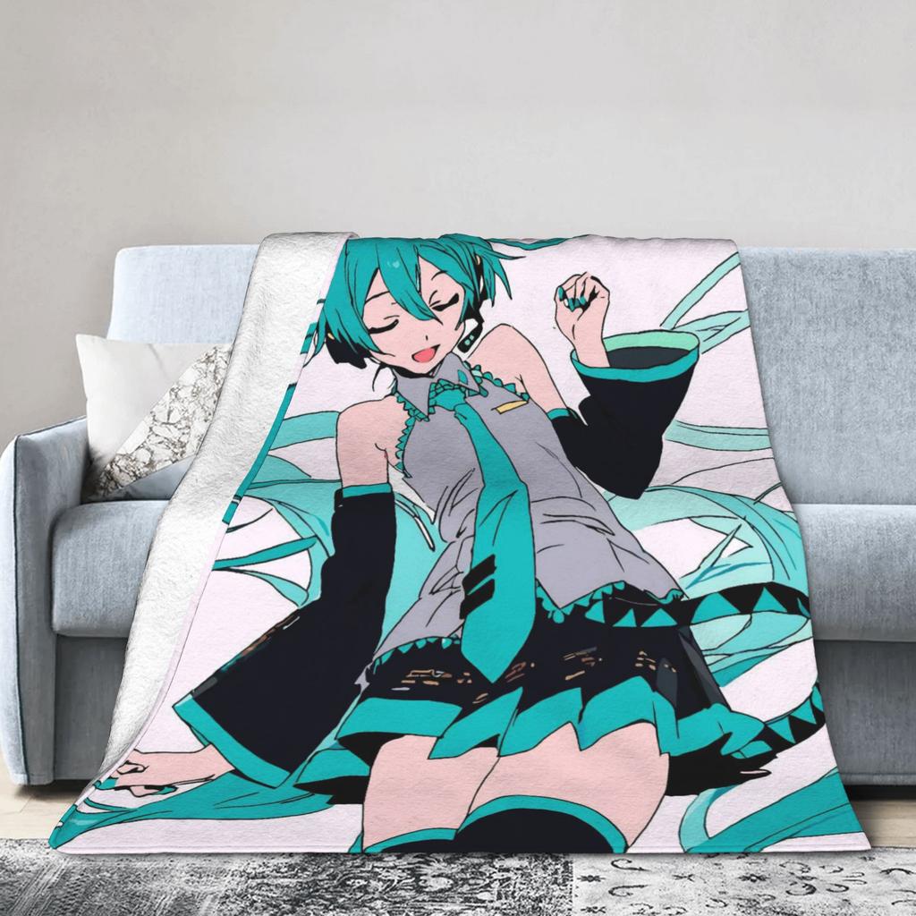 Hatsune Miku Anime Fashion Blankets Flannel Printed  Breathable Soft Throw Fashion Blanket for Home Bedroom Bedspreads