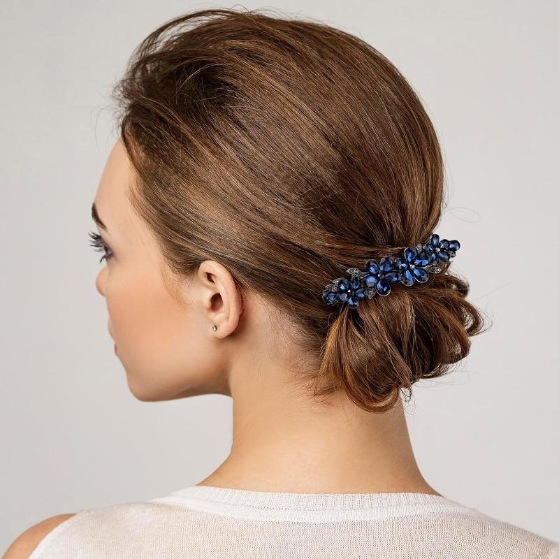 Elegant Rhinestone Blue Flower Hair Clip, Sparkling Crystal Design, Ideal for Wedding Bridal Hairstyles and Christmas Gifts.