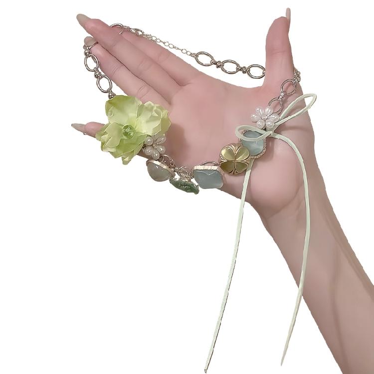 

Элегантное зеленое колье с цветочным узором, модная цепочка на ключицу для женщин, ювелирное украшение, регулируемая цепочка на шею. 1