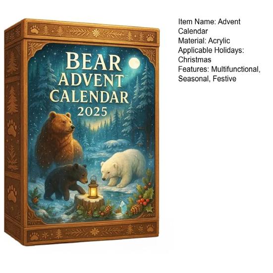 Bear 2025 Christmas Countdown Box 24-Day Countdown Calendar Unique Decoration for Holiday Entertainment Gatherings And Parties
