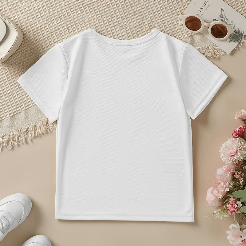 Children Crew Neck Short Sleeve T-Shirt with Parent-Child Themed Cartoon Stork Print