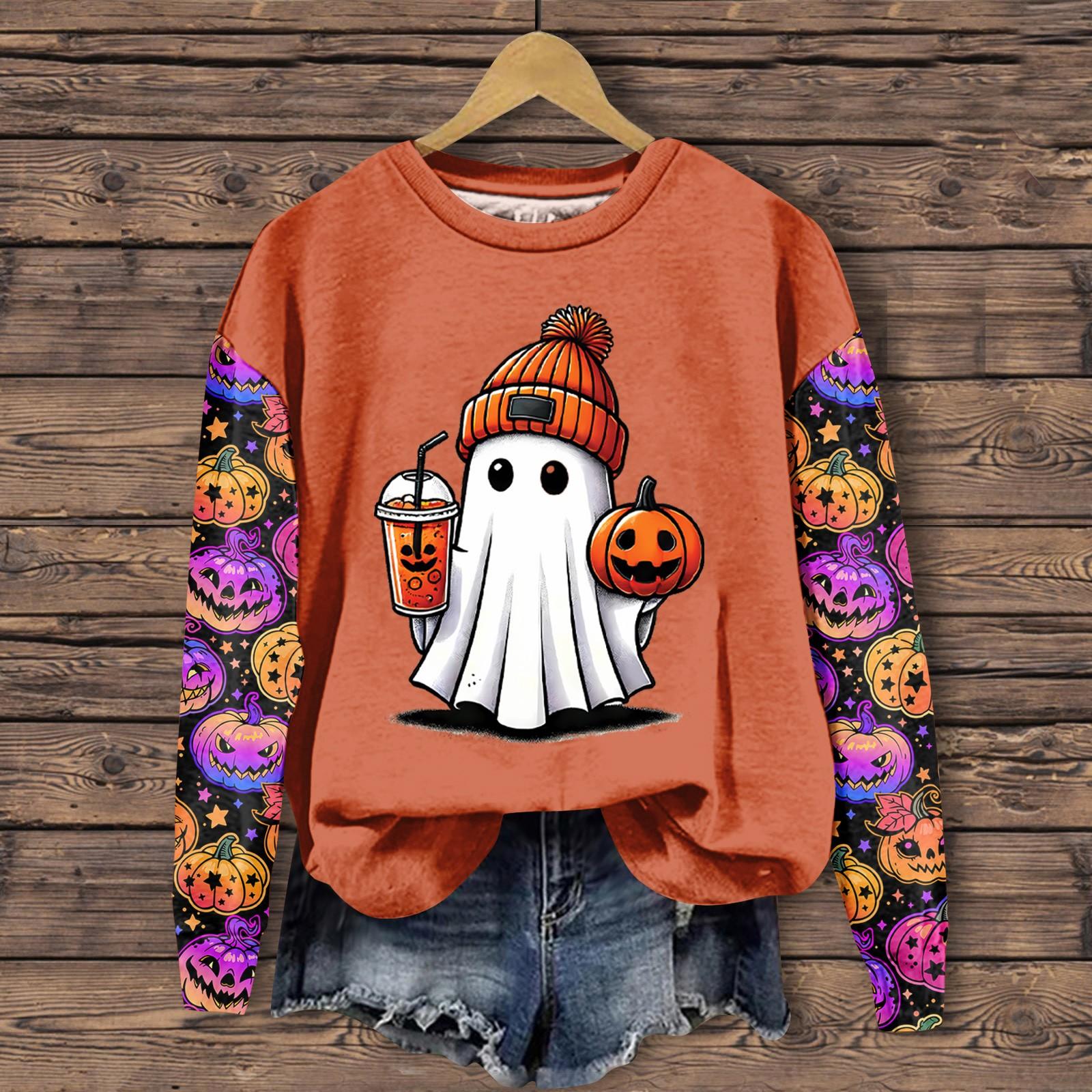 

Женская мода повседневная толстовка с длинным рукавом и круглым вырезом с принтом на Хэллоуин M фиолетовый