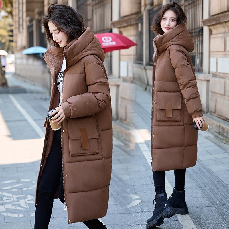 Medium and Long Cotton Clothes for Women, 2025 Winter New Style Korean Cotton-padded Clothes Over Knee Long Loose Thick Cotton-padded Coat