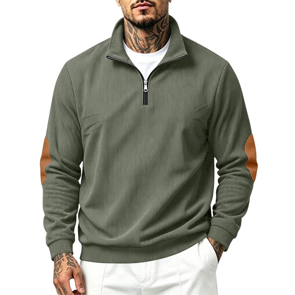 Men's Corduroy Vintage Stand Collar Zip Pullover Sweatshirt Relaxed Fit for Spring Fall Outdoor