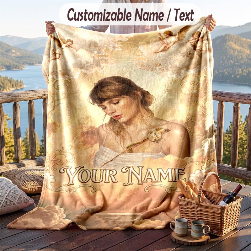 Personalized Flannel Throw Blanket,Taylor Swift Custom Printed Name, Cozy Plush Blanket For Home Use