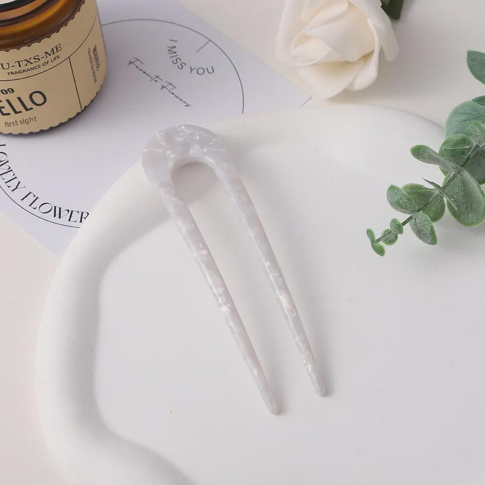 Korean U-Shaped Acetic Acid Hairpin - Elegant Retro Style for Women
