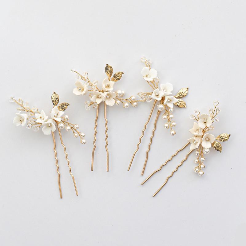 Handmade Pearl Floral Bridal Hair Accessories Women's Bobby Hair Pin Set for Wedding Alloy Material Elegant Headpiece