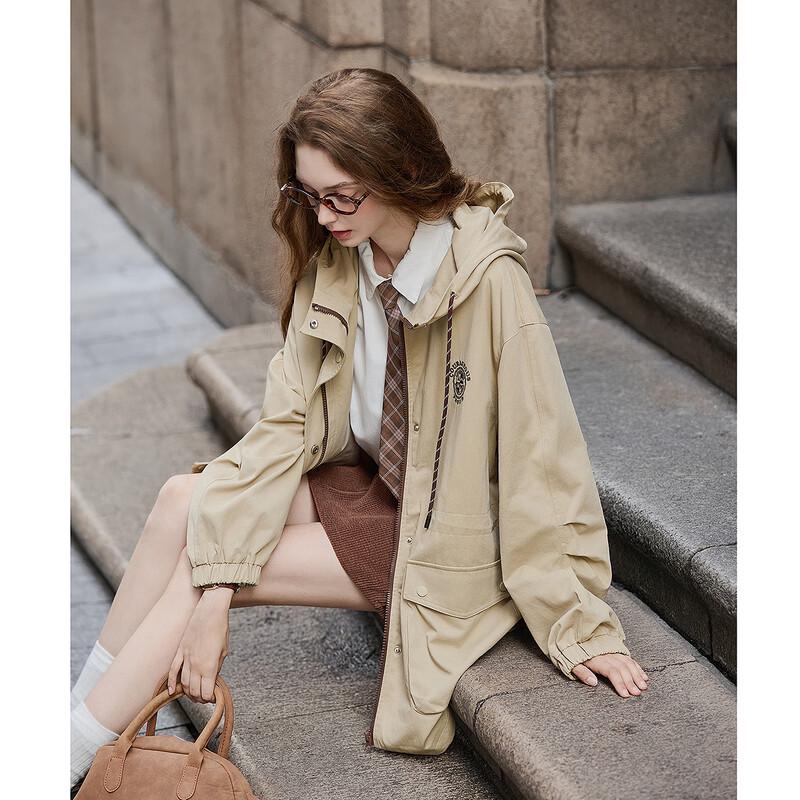 

TonLion Women s Autumn Mid-Length Hooded Trench Jacket XL