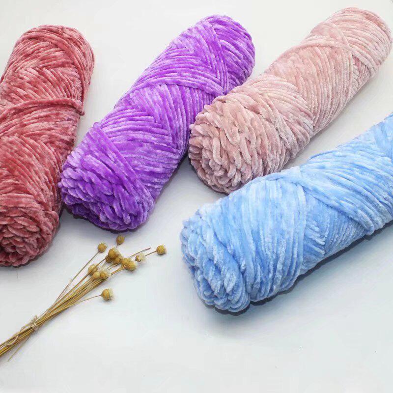 Chenille Golden Silk Velvet Yarn Ball - Medium Thick Glossy Yarn for Hand Knitting and Crochet Slippers.