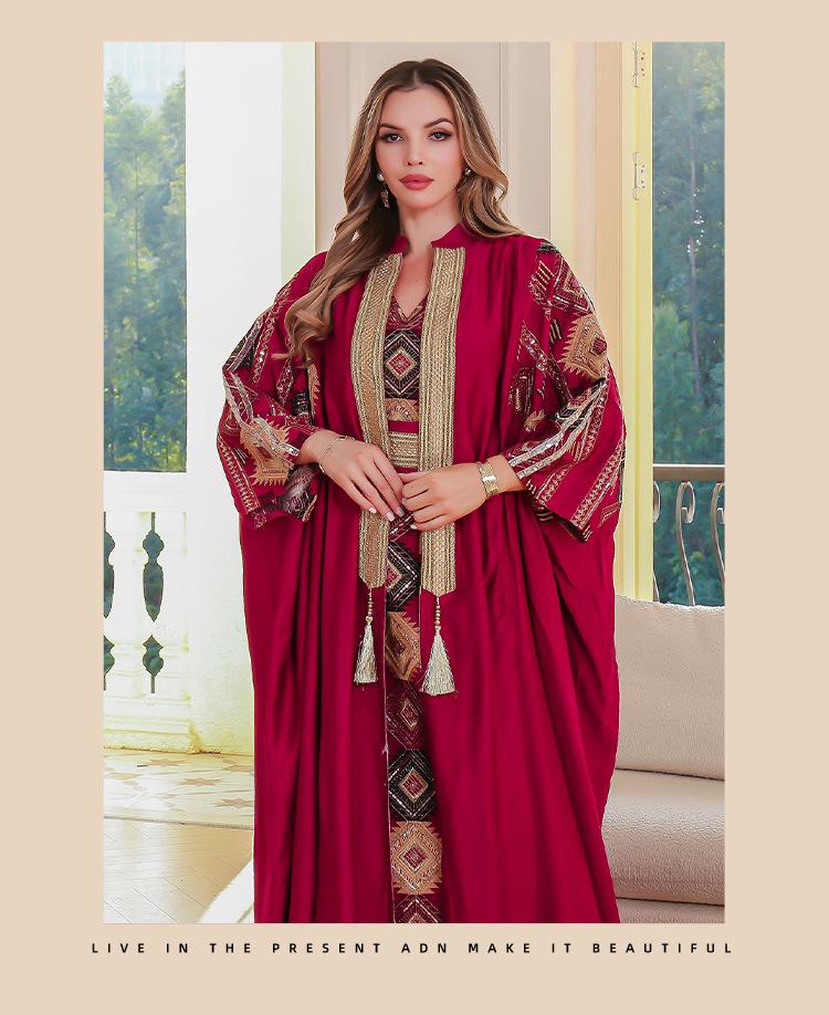 Abaya Brodată de Lux: Rochie de seară din Orientul Mijlociu cu robă lungă și design din două piese