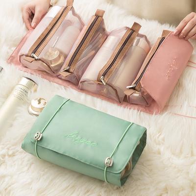 Trousse de Maquillage Détachable 4 en 1 Femmes Fermeture Éclair Maille Grande Capacité Pochette à Cosmétiques Pliable Portable Voyage Rangement Toilette