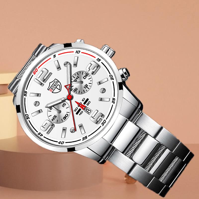 Modische Herrenuhr aus Edelstahl, Business-Uhr für Herren, großes Zifferblatt, einfache Uhr, Kalender, Quarzuhr