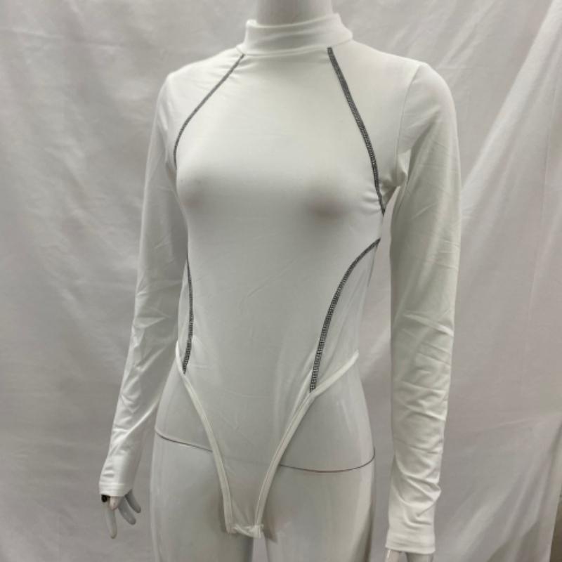 European and American Autumn and Winter Fashion Sexy Slim Fit Simple Street Mesh Semi High Neck Long Sleeved Jumpsuit