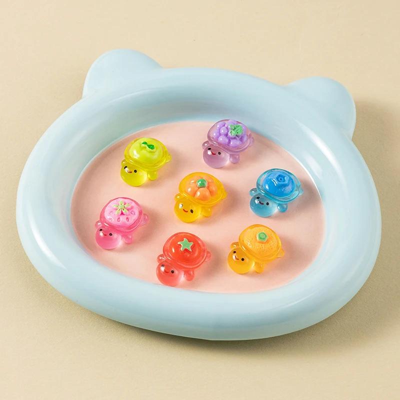 10Pcs Mini Resin Glowing Cartoon Fruit Turtle Small Ornament Doll House Scene Model Toys Play House Desktop Decorations