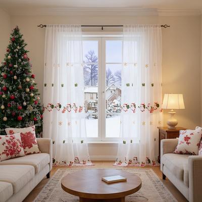 Window Screens Christmas American Atmosphere Embroidered Curtains Decorated Finished Christmas Bells Snowflake