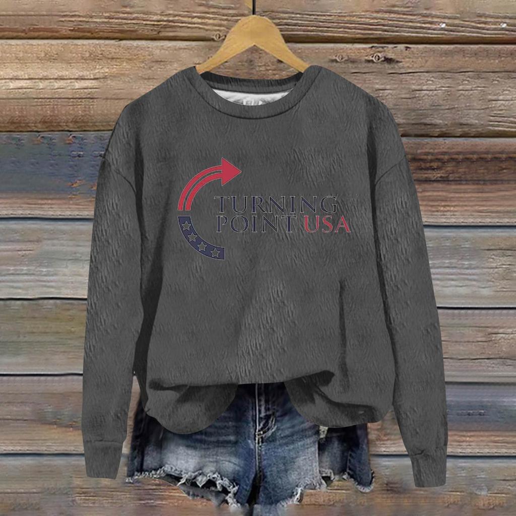 Ladies Fashion Casual Long Sleeve Printed Round Neck  Pullover Top