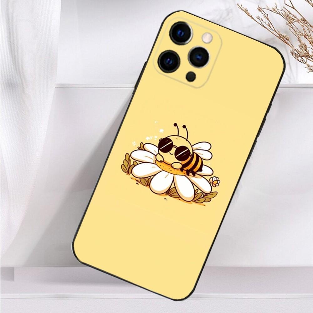 Cartoon Little Yellow Bees Phone Case For iPhone 16,15,14,13,12,11 Plus,Pro Max,XS,X,XR,SE,Mini,8,7 Soft Silicone Black Cover