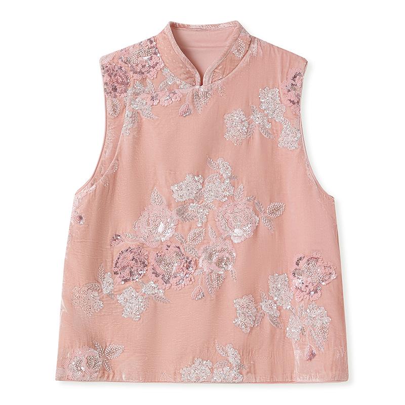 

Chinese Frog Button Jacquard Vest & Half Skirt Set with Embroidery & Sequins - Women s Fashion P0124 Medium